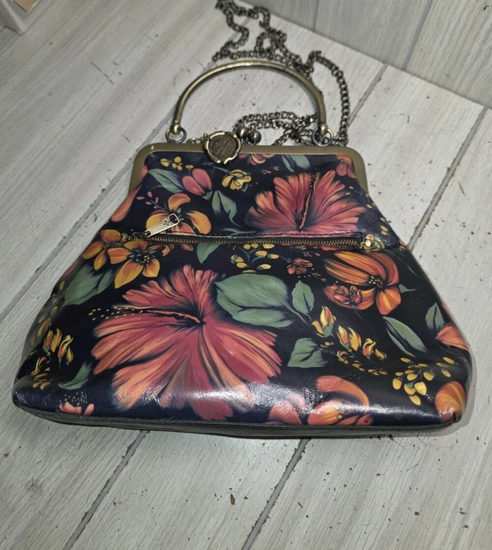 Patricia Nash Leather Tropical Escape Novella Purse Kiss Lock Chain Strap READ